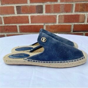 MICHAEL Michael Kors Emilia Suede Leather Espadrille Slides Mules Navy Women’s 6